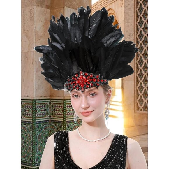 Women\'s Feather Headpiece Handmade Rhinestones Headband for Costume main image 3